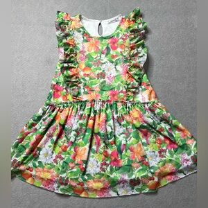Mayoral Girls Dress Size 6 Green Floral Flowers Fruit Mesh Overlay Lined Spain